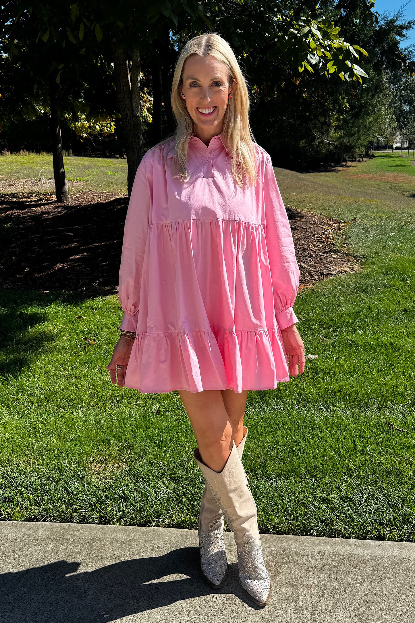 Light Pink Babydoll Woven Shirt Dress