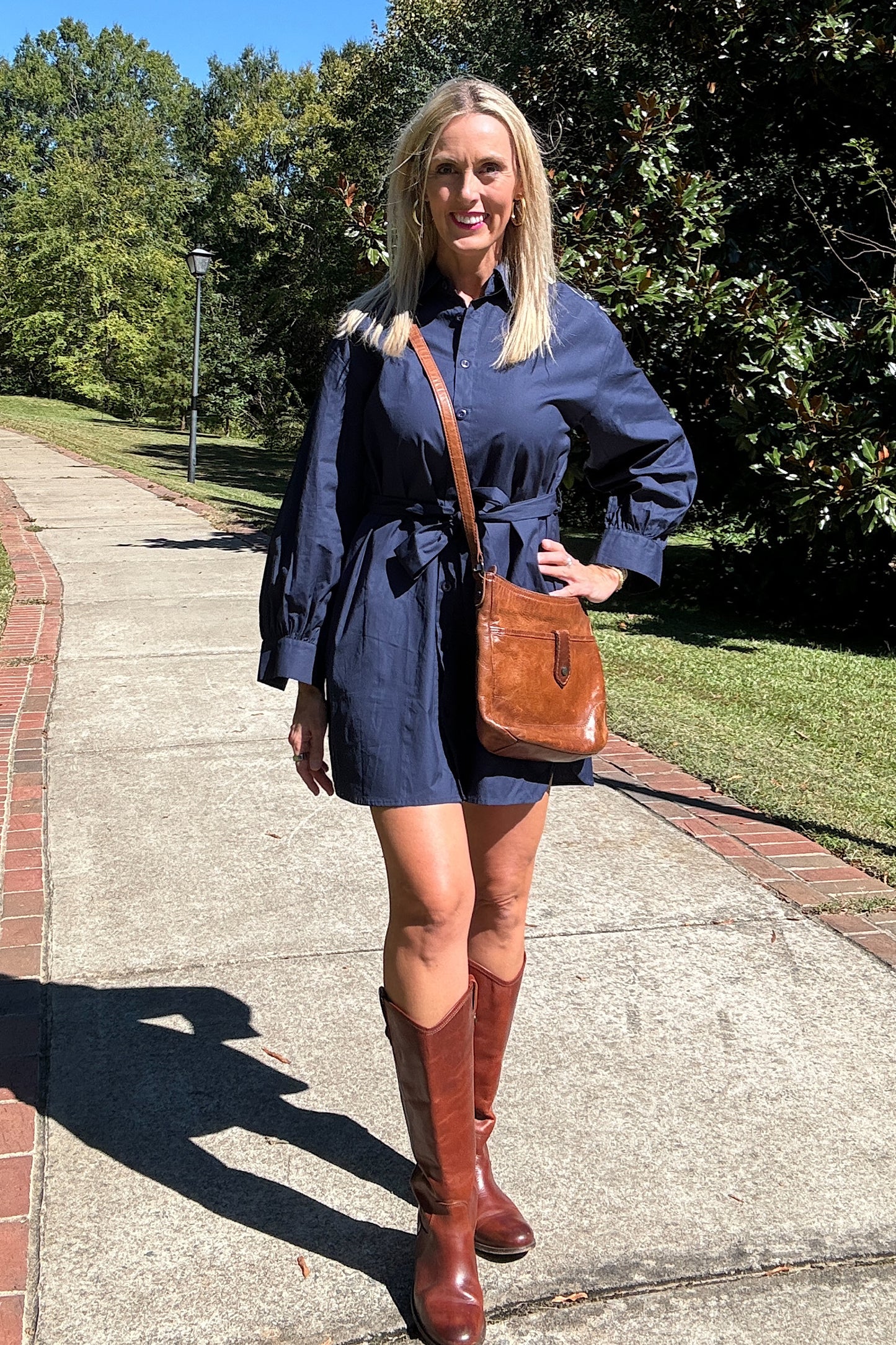 Navy Blue Woven Shirt Dress