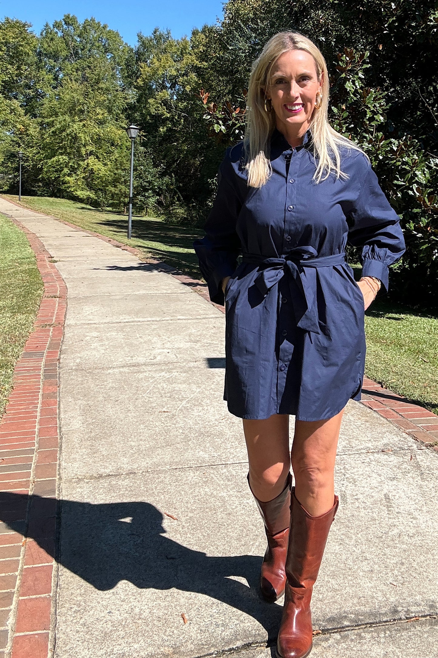Navy Blue Woven Shirt Dress