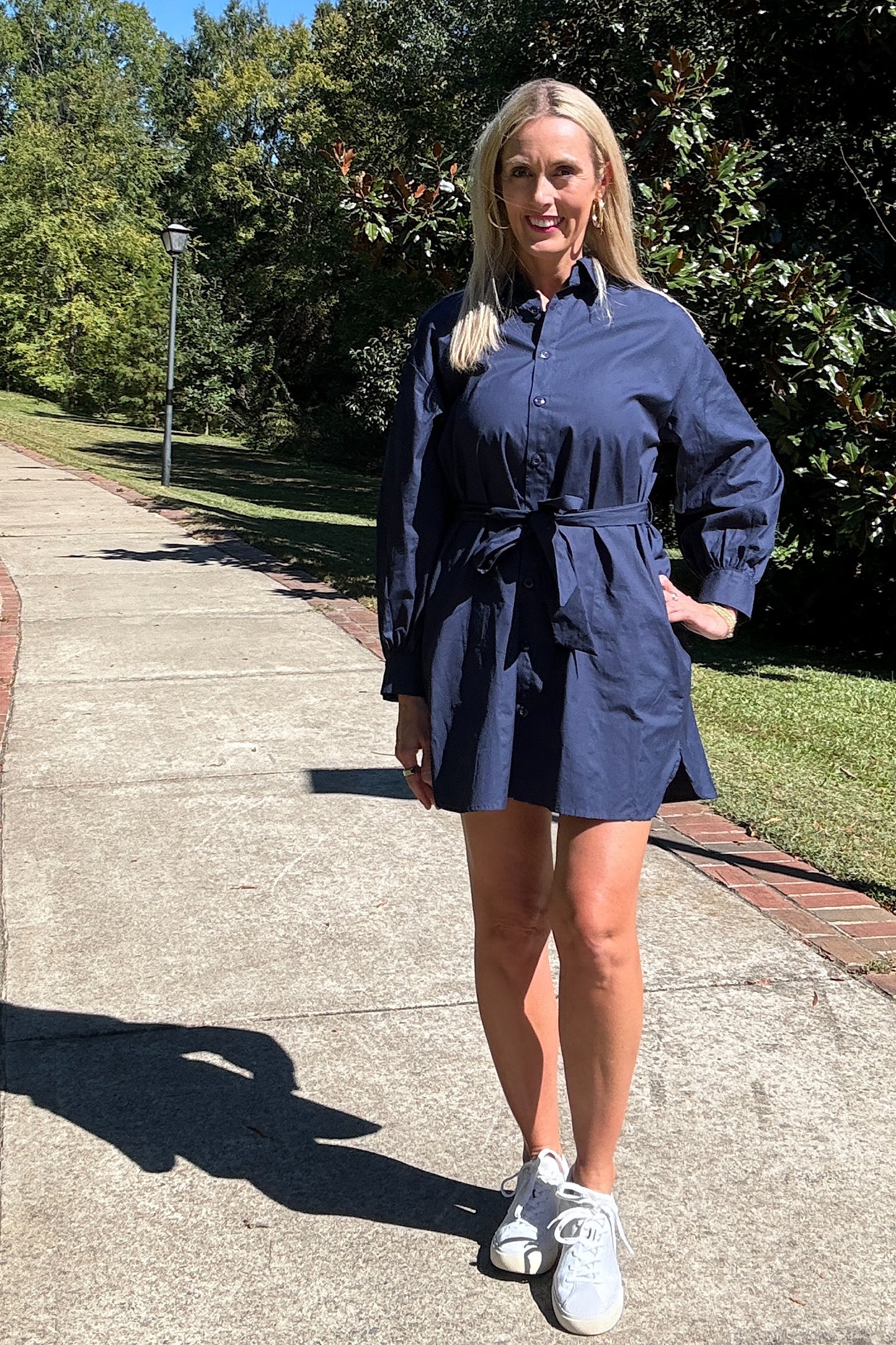 Navy Blue Woven Shirt Dress