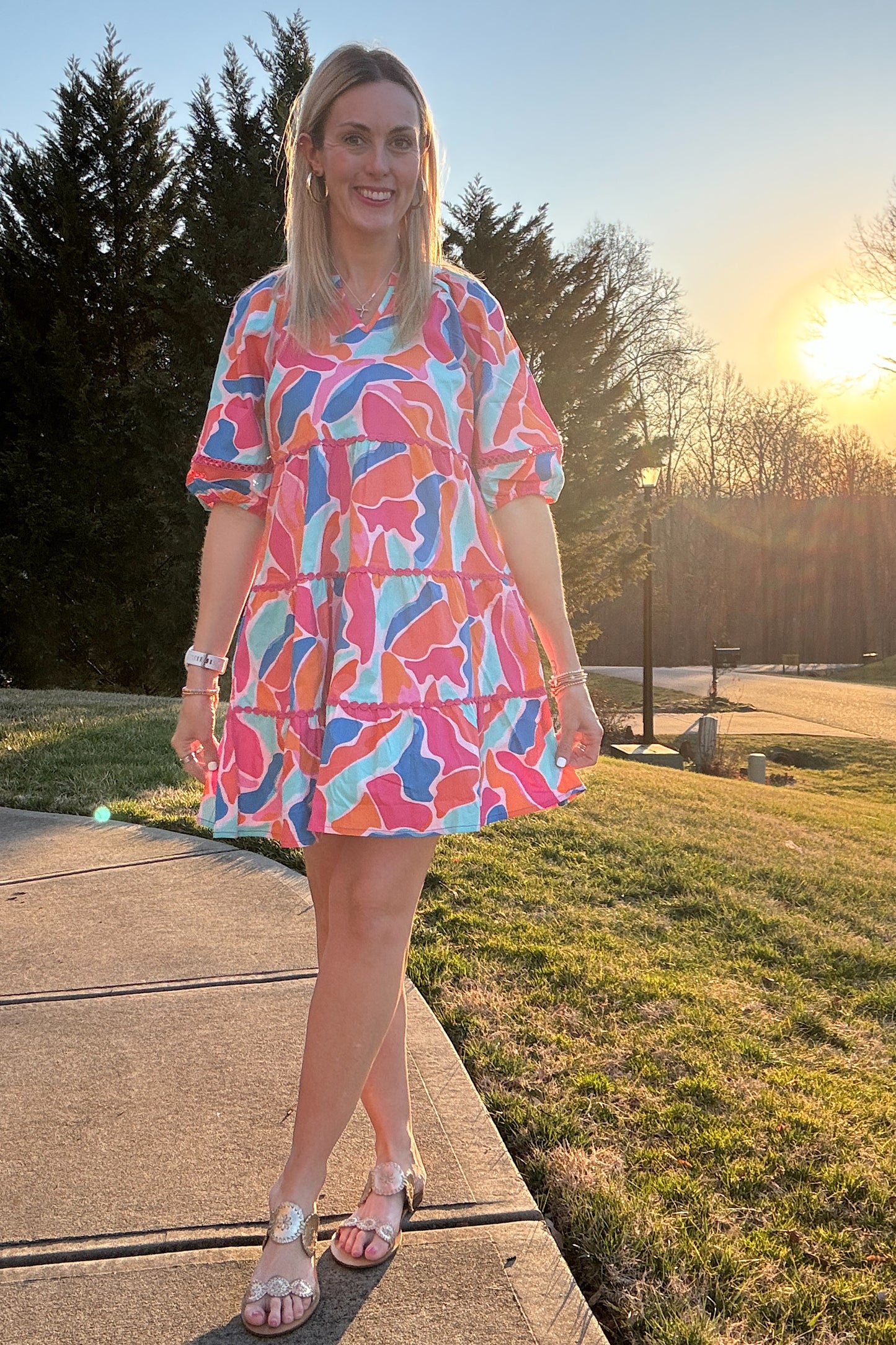 Pink, Mint, and Orange Babydoll dress