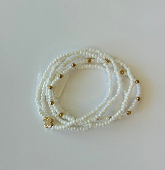 White Beaded Cross Bracelet