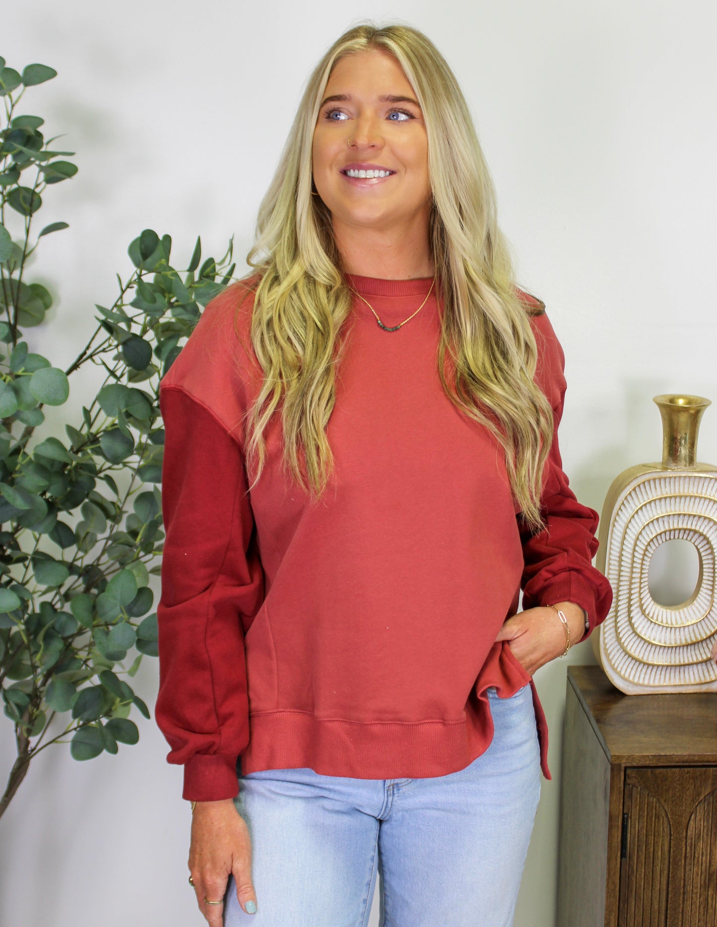 Red Colorblock Sweatshirt LT