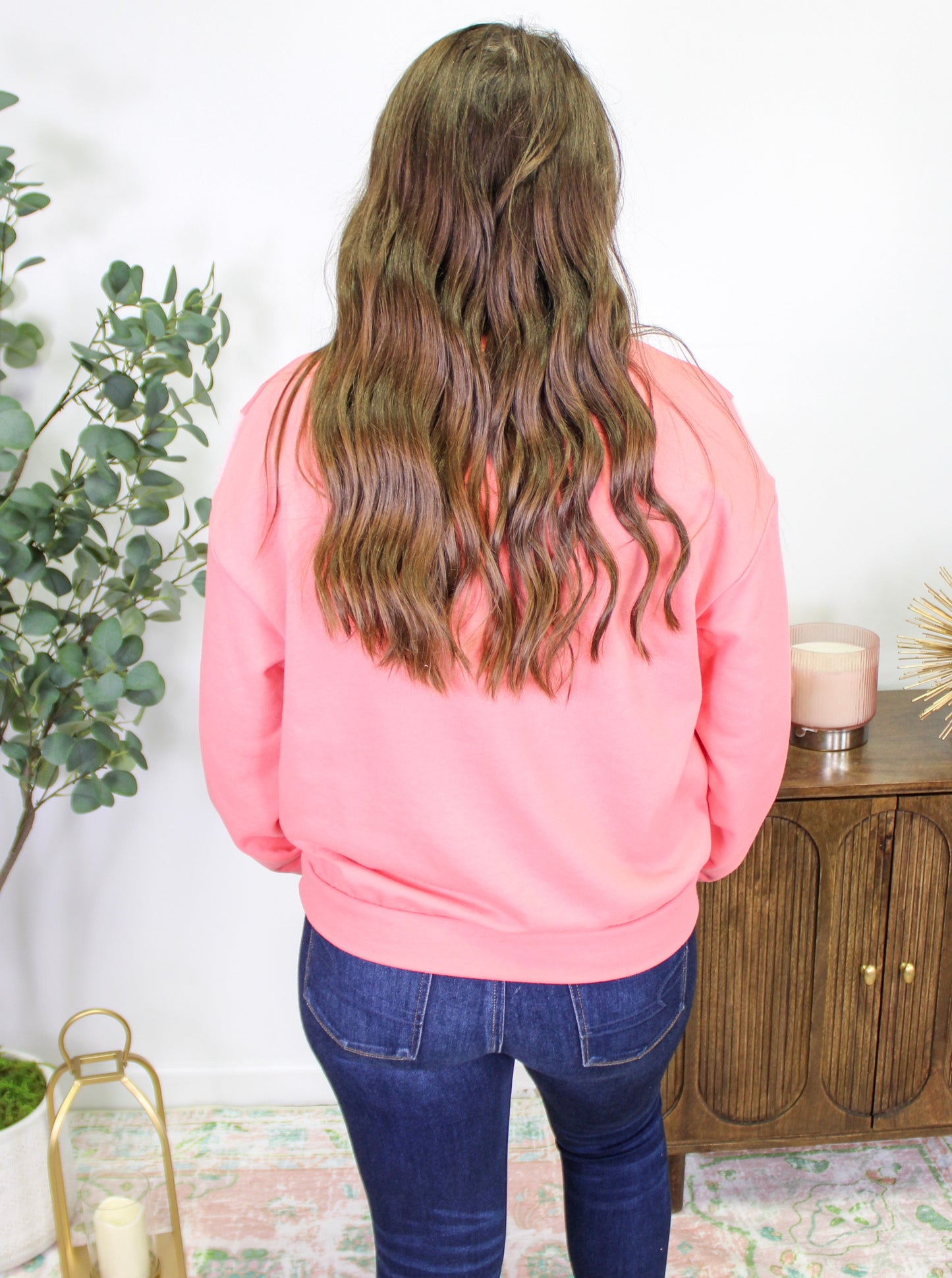 Coral Pink Pocketed Crewneck LT