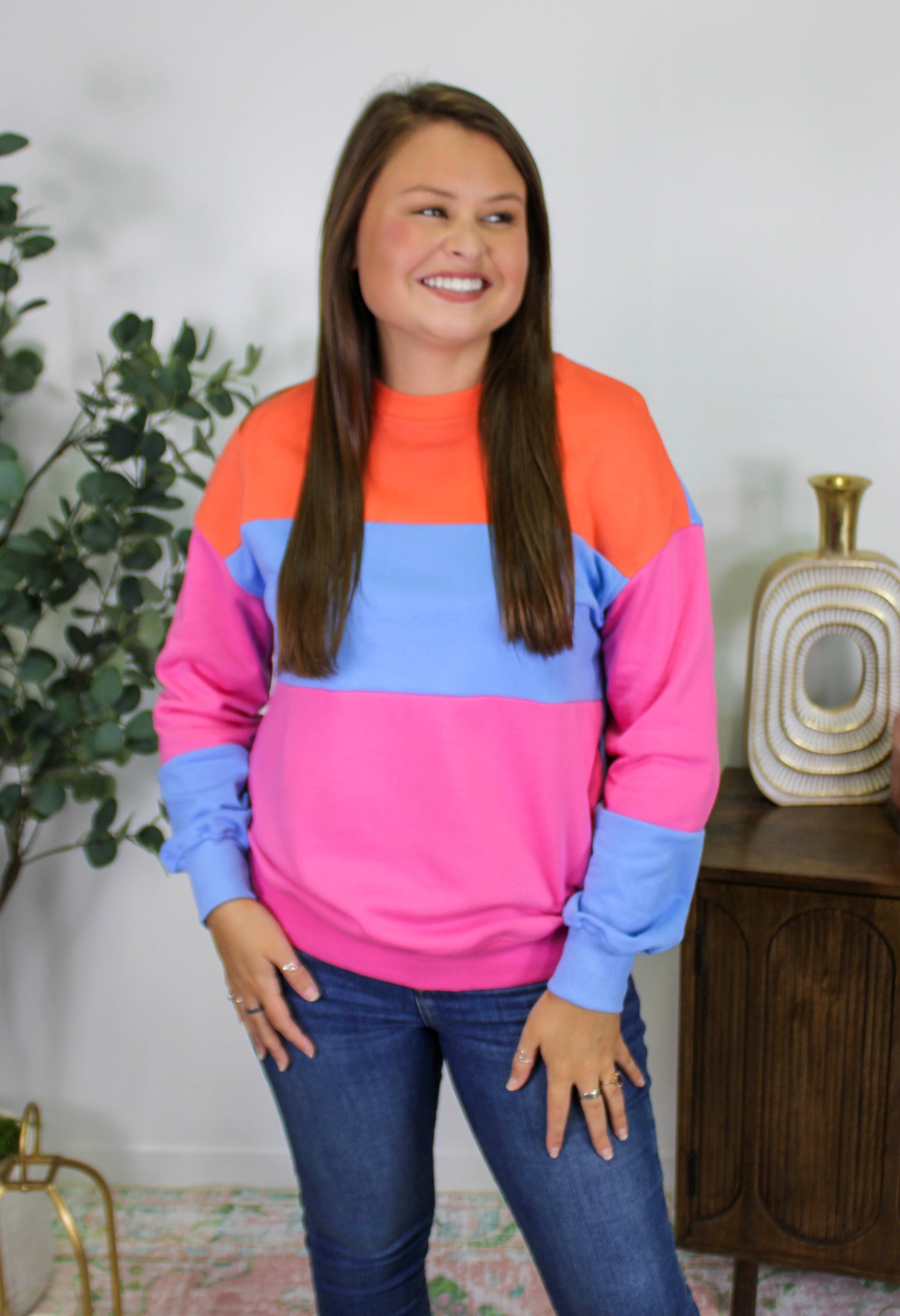 Bright Pink Colorblock Pullover LT