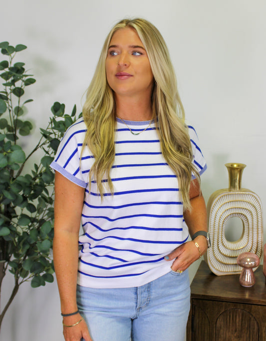 Blue Striped Batwing Tee LT