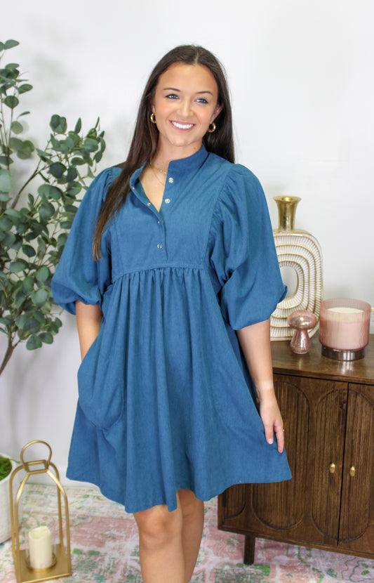 Blue Corduroy Dress RTS