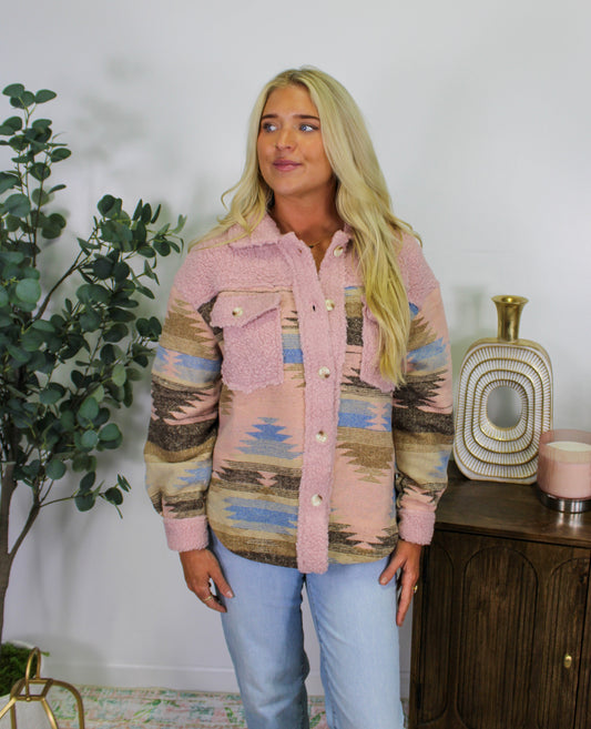 Pink Aztec Sherpa Jacket LT