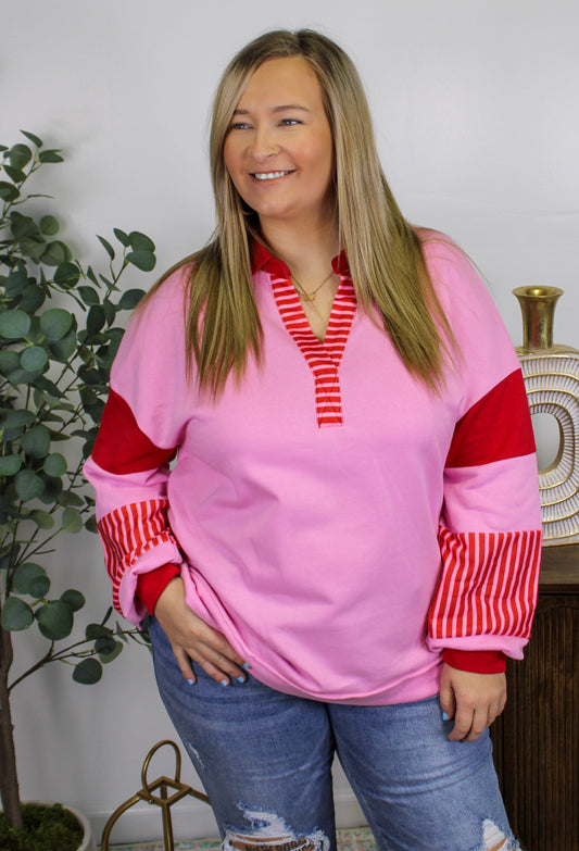 Pink Patchwork Plus Size Top LT