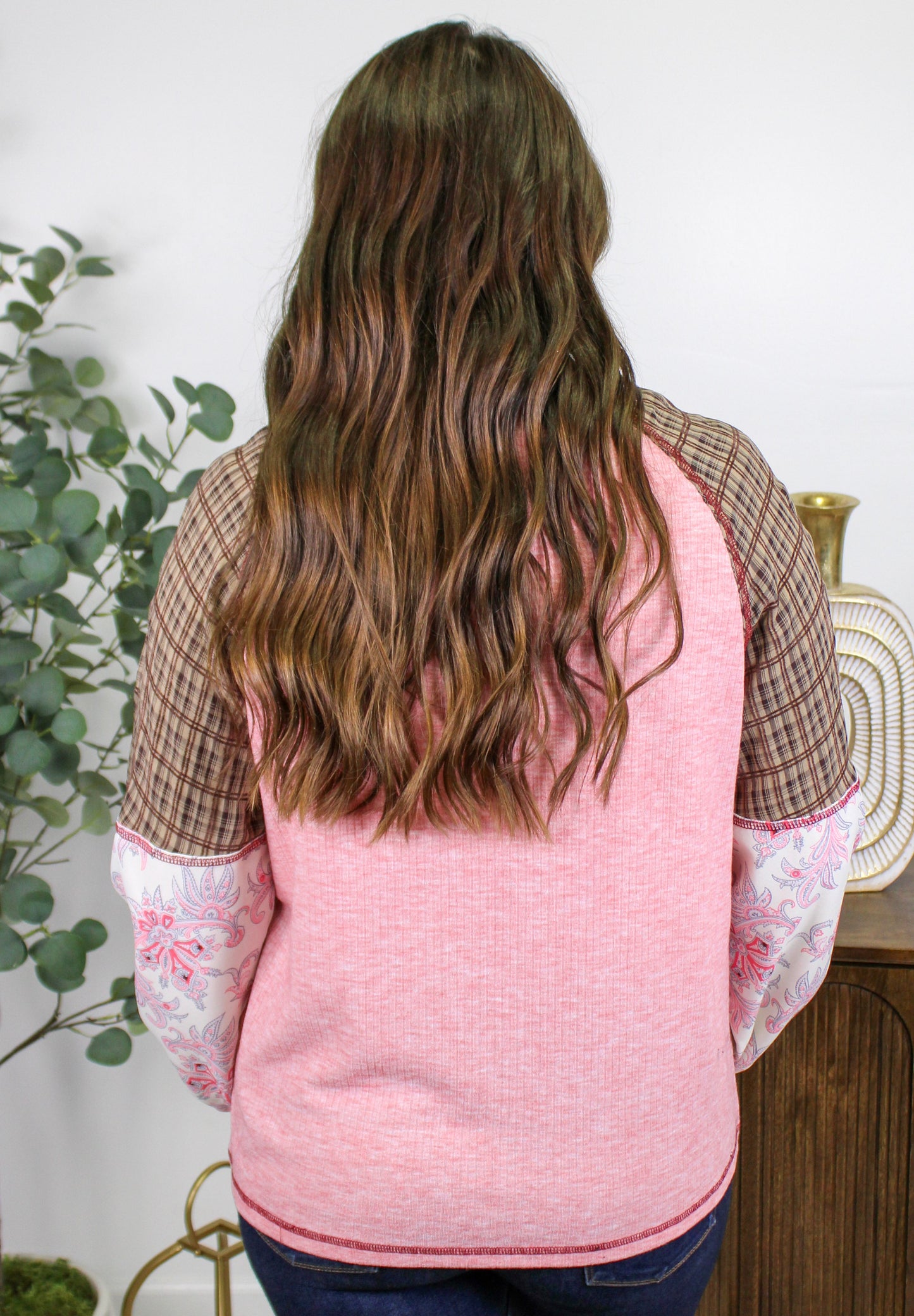 Pink Plaid Floral Top LT