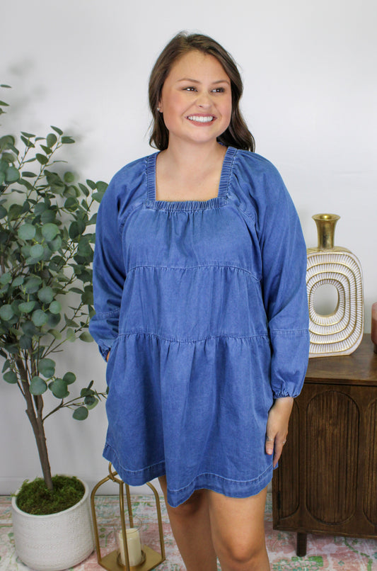 Square Neck Denim Dress RTS