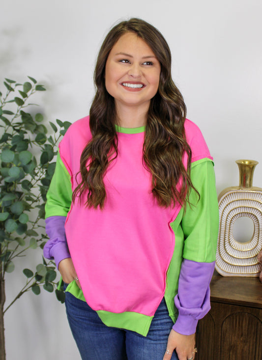 Pink Neon Colorblock Pullover LT