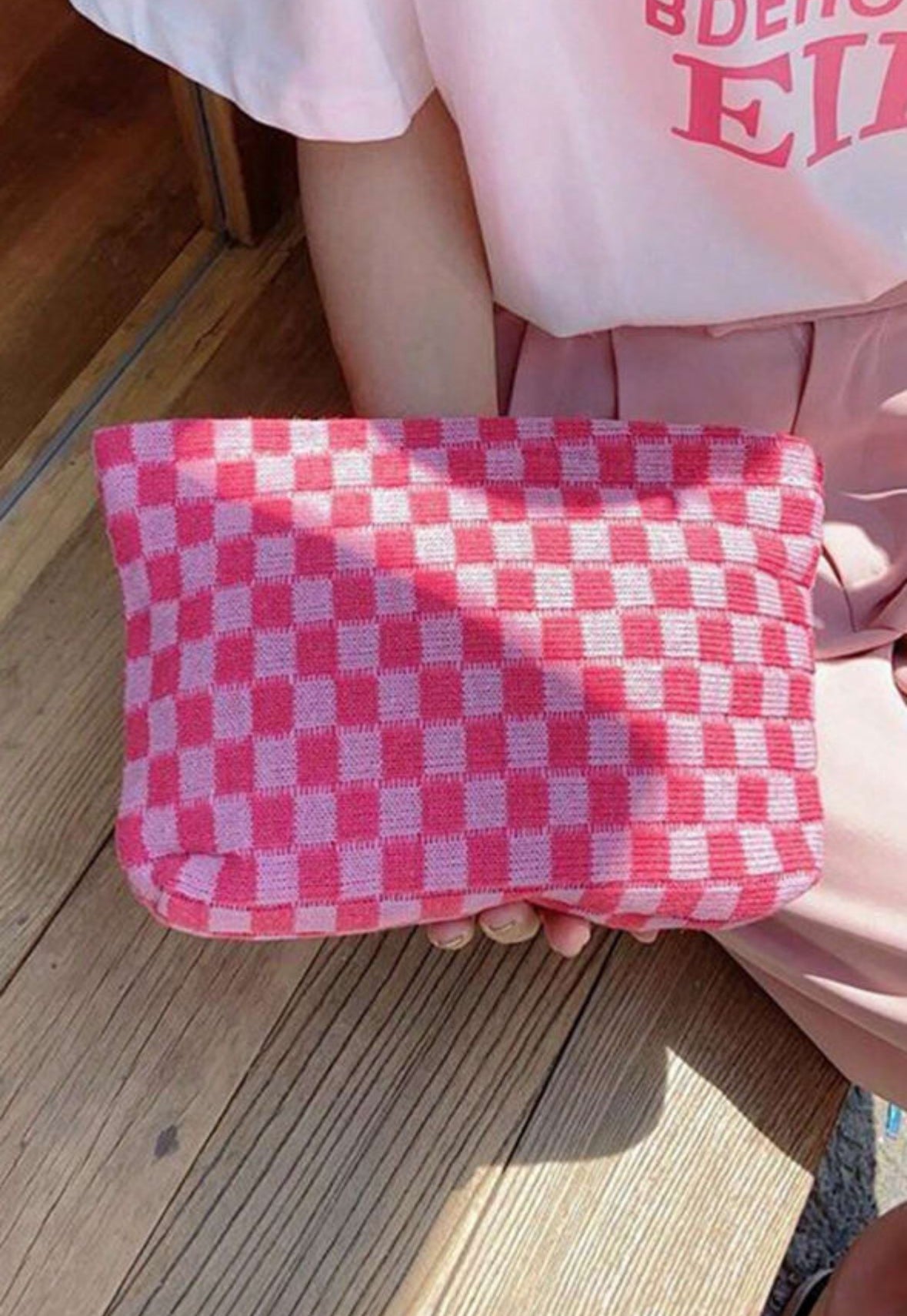 Pink Checkered Cosmetic Bag LT