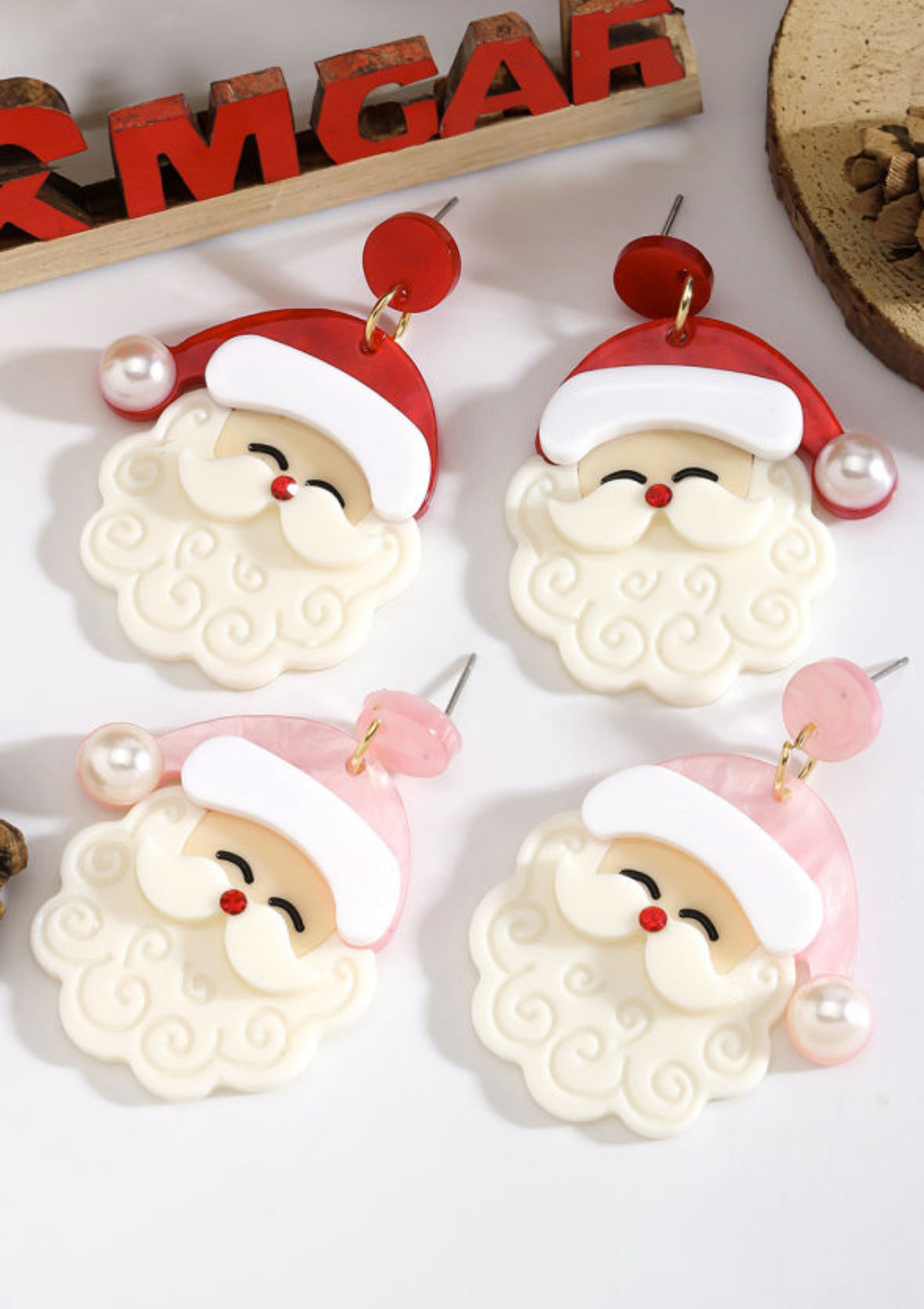 Santa Earrings (Red or Pink) LT