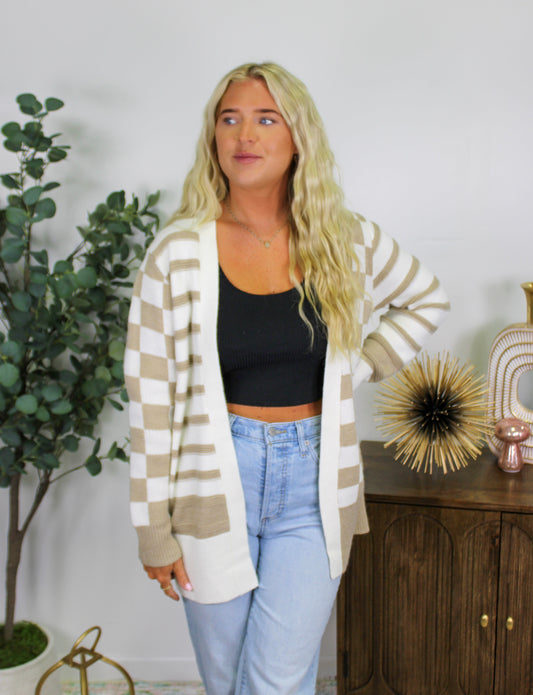 White and Tan Cardigan LT