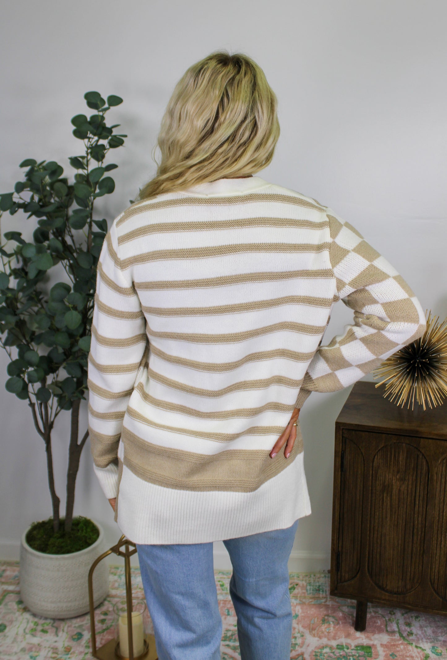 White and Tan Cardigan LT