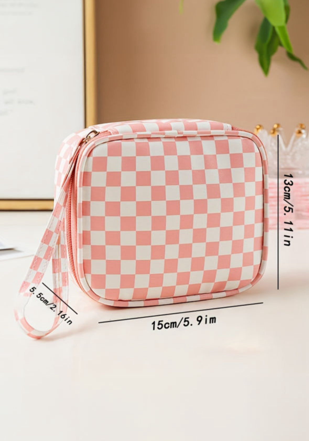 Pink Checkered Cosmetic Clutch LT