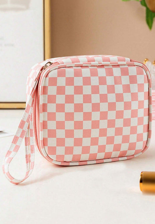 Pink Checkered Cosmetic Clutch LT