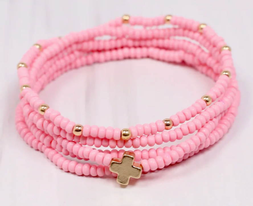 Pink Cross Bracelet Stack