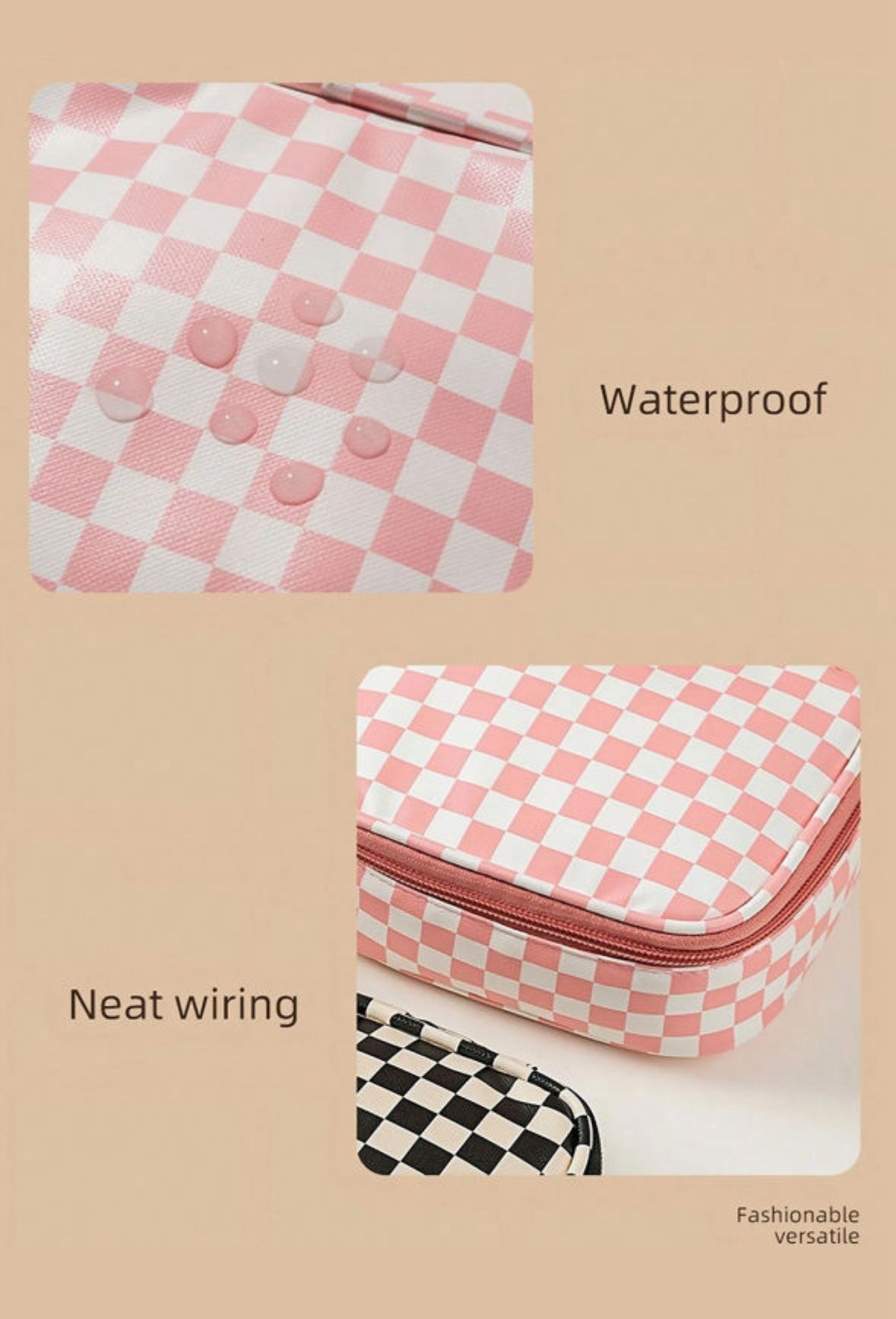 Pink Checkered Cosmetic Clutch LT